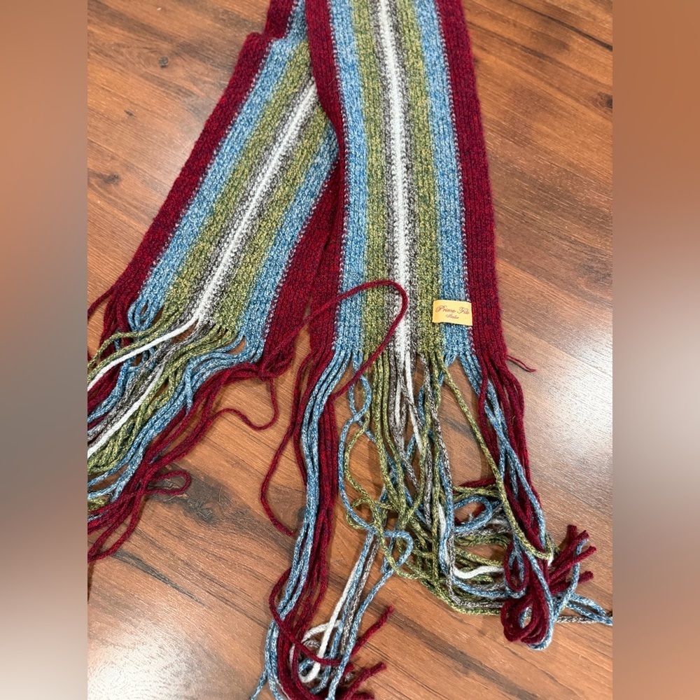 Primo Filo Italia Red  Blue green Scarf with Tassels